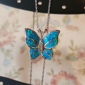 Zales Blue Opal and White Sapphire Butterfly Necklace